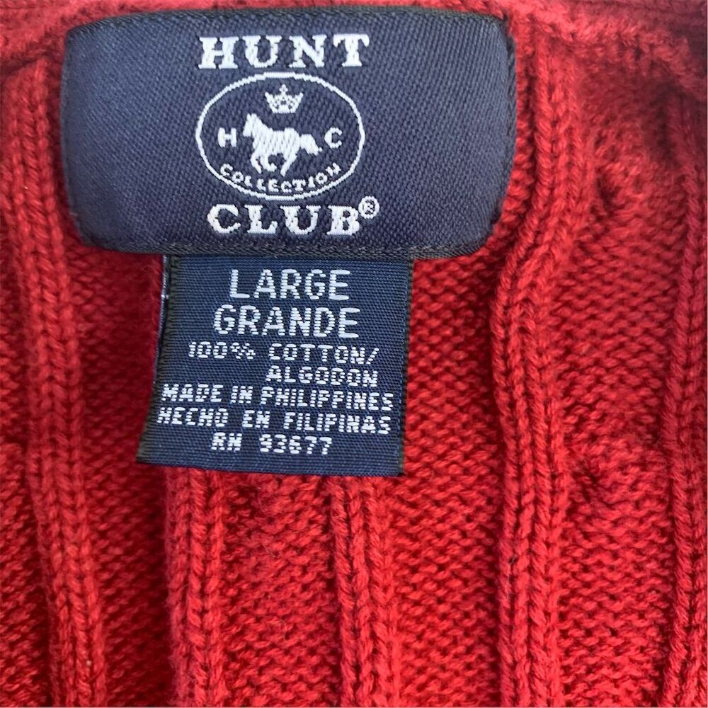 Hunt Club Women's L Red Cable Knit Cardigan Sweater V-Neck Long Sleeve - Picture 2 of 4